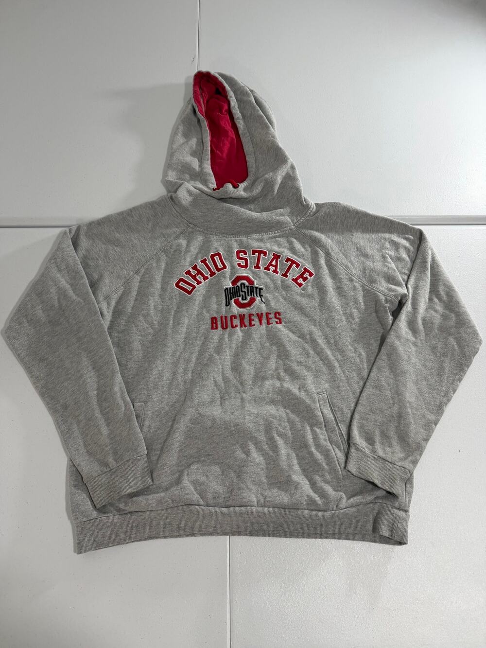 Ohio State Buckeyes Gray Pullover Hoodie Size XL Colosseum Red Lined Hood
